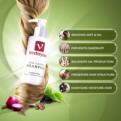 Vedayuu Anti Hair Fall Spa Range Hair Care Set: Onion Shampoo 200 ml + Onion Conditioner 200 ml + Onion Hair Oil 200 ml + Onion Hair Mask 100gm